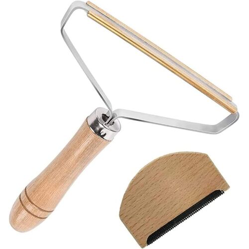MEVRONISSHOP-Kit de Rasoir Anti bouloche, Peigne de Laine Portable et Brosse Manuel Anti Poil pour Vetements Peluche a la Maison, Wood Fuzz Rasoir pour Tapis