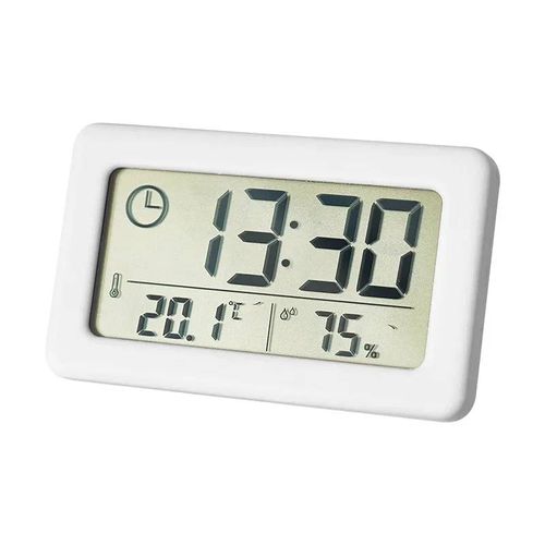 Mini Horloge Numérique Électronique Température Et Humidité,Horloge De Bureau Portable,Thermomètre Et Hygromètre,Alimenté Par Batterie 12/24H.Blanc.