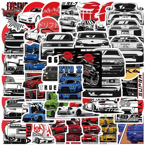 10/30/50 Pièces Japon Jdm Voiture De Course Anime Graffiti Autocollant Ordinateur Portable Moto Voiture Skateboard Autocollant Étanche Enfants Jouet Cadeau Autocollant.10Pcs.