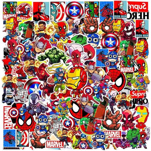 100 Pièces Disney Marvel Les Avengers Autocollants Super Héros Décalcomanies Skateboard Ordinateur Portable Moto Autocollant Étanche Enfants Jouets.100Pcs.