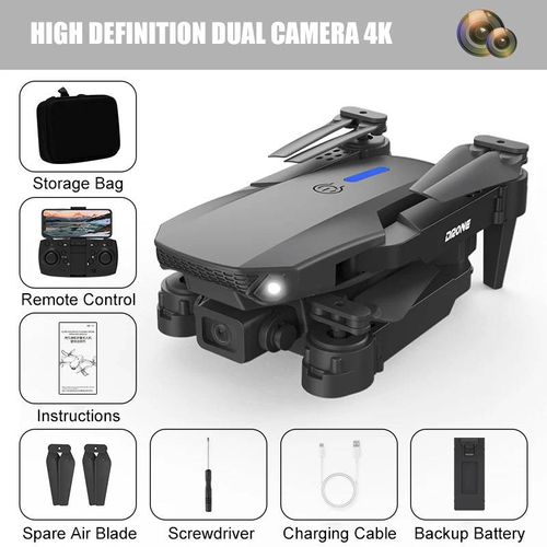 Drone K10 Max/E88 4k,Positionnement Du Flux Optique,Haute Définition,Trois Caméras,Photographie Aérienne Professionnelle,Quadrirotor Pliable-Black-Dual Camera-