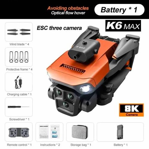 Drone Professionnel K6 Max 8k Gps Hd,Trois Caméras,Flux Optique Grand Angle,Évitement D'obstacles À Quatre Voies,Jouets Quadricoptères-Orange-Three-8k-1b-
