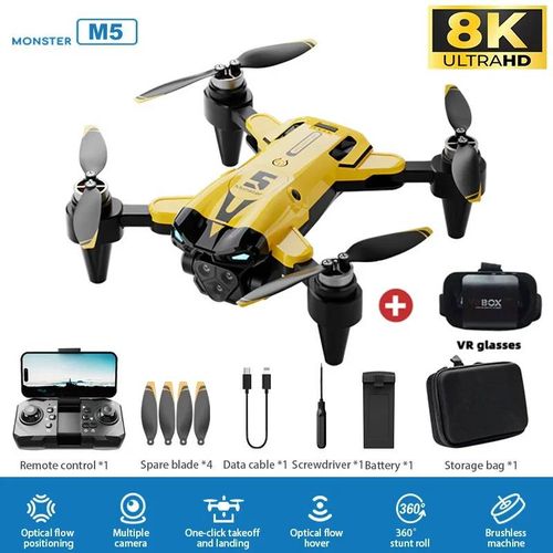 Drone Professionnel M5 8k Hd,Photographie Aérienne Professionnelle,Caméra Pour Touristes,Évitement D'obstacles,Gps,5g,Wifi,Quadrirotor Sans Balais-Yellow-Dc-8k-1b-Vr-
