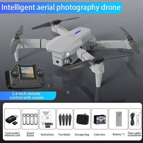 Kbdfa 2025 Nouveau E88 Air Avec Éclairage Contrôlé Par Écran Mini Drone 4k Untal 2 Caméra Flux Optique Avion Télécommandé-E88 Air-Grey-Dc-1b-