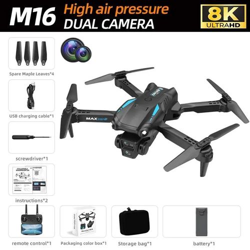 Nouveau Drone M16 8k Professionnel Hd Double Caméra 5g Wifi 4 Axes Photographie Sans Brosse Pliable Quadrirotor Rc Distance 1.2km Dron Jouet-Black-Dual-8k-1b-A Batter