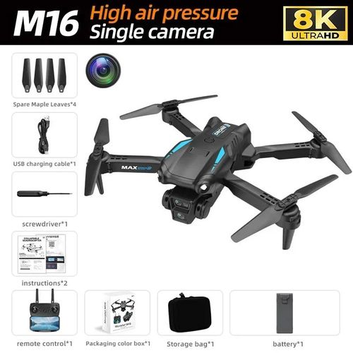 Nouveau Drone M16 8k Professionnel Hd Double Caméra 5g Wifi 4 Axes Photographie Sans Brosse Pliable Quadrirotor Rc Distance 1.2km Dron Jouet-Black-Single-8k-1b-A Batter