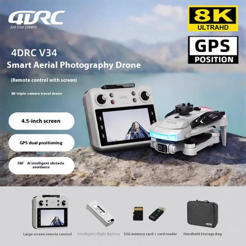 Drone 4drc V34 Gps Professionnel,Caméra Hd 8k,Avec Écran De Télécommande,Wifi 5g,Photographie Aérienne Sans Balais,Quadrirotor-V34-Gps-8k-
