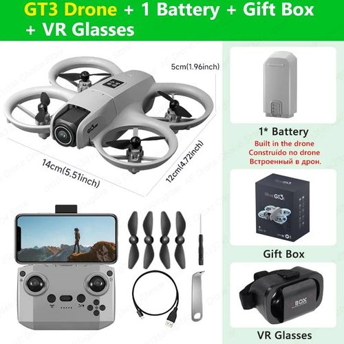 Nouveau Drone Gt3 8k 4k Professionnel Hd 180 ° Esc Double Caméras Mini Wifi Dron Évitement D'obstacles Fpv Pliable Rc Quadrirotor Jouets Uav-Gt3 Add Vr Glasses-
