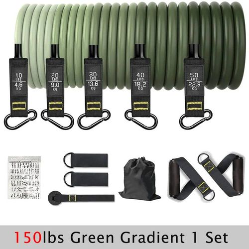 Bandes De Résistance Pour L'entraînement,Bandes D'exercice Avec Poignées,Corde De Traction Avec Sangles De Cheville,Équipement D'entraînement De Force-Green 150 Pounds-