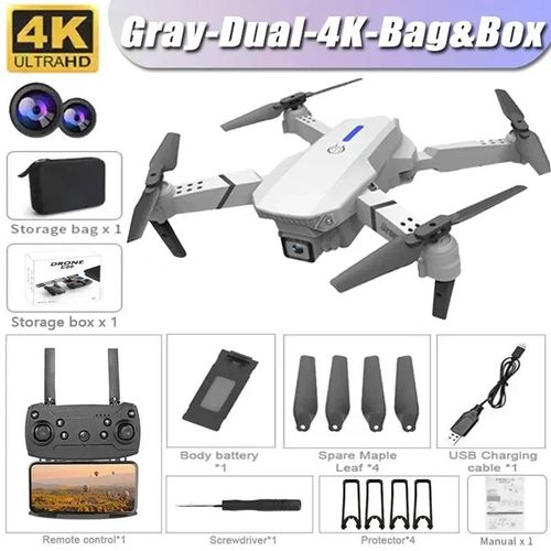 Nouveau Drone E88 Pro Wifi Fpv Avec Caméra Grand Angle Hd 4k 1080p Contrôle De La Hauteur Rc Pliable Quadrirotor Hélicoptère Jouet Pour Cadeau-Gray-Dual-4k-Bag-