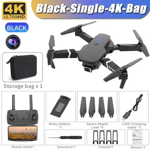 Nouveau Drone E88 Pro Wifi Fpv Avec Caméra Grand Angle Hd 4k 1080p Contrôle De La Hauteur Rc Pliable Quadrirotor Hélicoptère Jouet Pour Cadeau-1080p Black Bag-