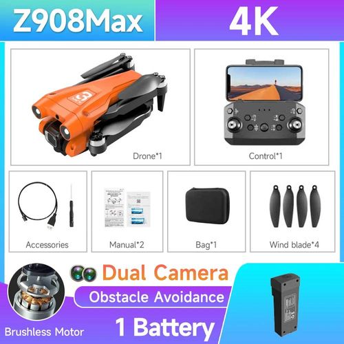 Hot Z908 Pro/Max Mini Drone 4k Caméra Professionnelle 2.4g Wifi Évitement D'obstacles Hélicoptère Télécommande Quadrirotor Rc Jouets-Z908max Orange-With 1 Battery