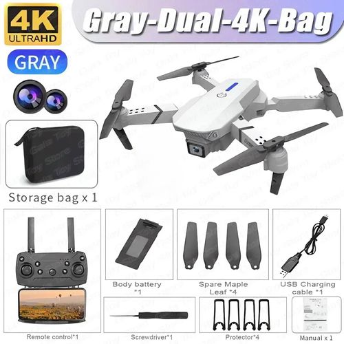 Nouveau Drone E88 Pro Wifi Fpv Avec Caméra Grand Angle Hd 4k 1080p Contrôle De La Hauteur Rc Pliable Quadrirotor Hélicoptère Jouet Pour Cadeau-White-Dual-4k-Bag-