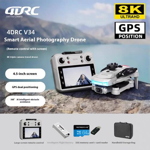 Drone 4drc V34 Gps Professionnel,Caméra Hd 8k,Avec Écran De Télécommande,Wifi 5g,Photographie Aérienne Sans Balais,Quadrirotor-V34-Gps-8k-64g-