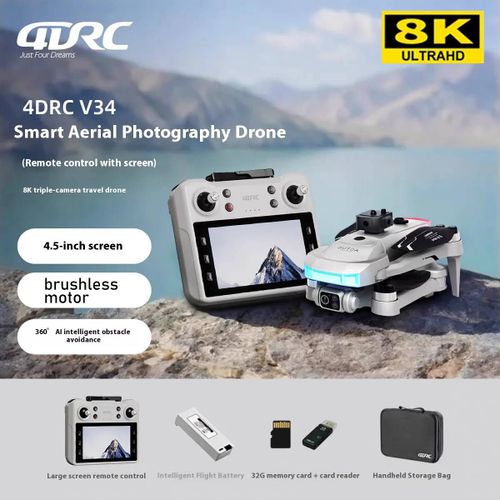 Drone 4drc V34 Gps Professionnel,Caméra Hd 8k,Avec Écran De Télécommande,Wifi 5g,Photographie Aérienne Sans Balais,Quadrirotor-V34-No Gps-8k-