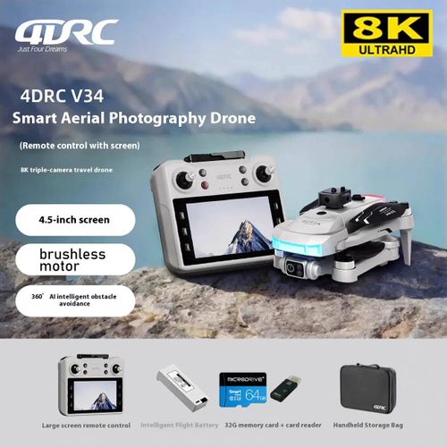 Drone 4drc V34 Gps Professionnel,Caméra Hd 8k,Avec Écran De Télécommande,Wifi 5g,Photographie Aérienne Sans Balais,Quadrirotor-V34-No Gps-64g-
