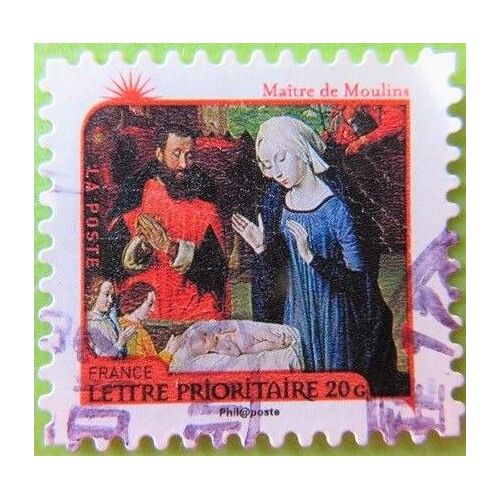 Timbre Oblitéré Nativité " Adoration De Jésus