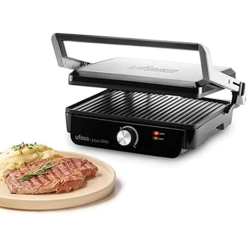 Grill Électrique - UFESA - Jaya 2000 - 2000W - Plaques Antiadhésives 29x23,2 cm - Ouverture 180