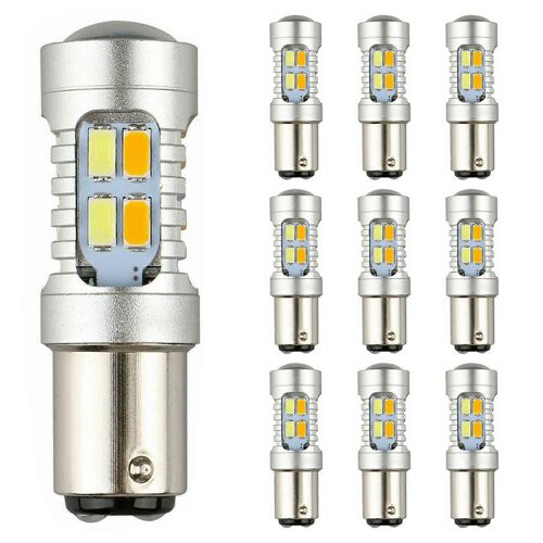 10pcs Ampoule Led Bicolore 1157 Bay15d P21 / 5w Voiture Drl Clignotant Feu De Freinage De Recul A