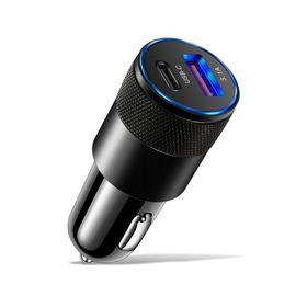 Chargeur allume cigare type c + type usb A 68 watts couleur noire