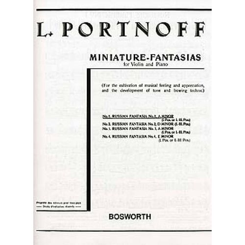 Leo Portnoff : Russian Fantasy No. 1 In A Minor Miniature-Fantasias For Violin And Piano - Recueil Violon Et Piano Bwh004565 9781780387093