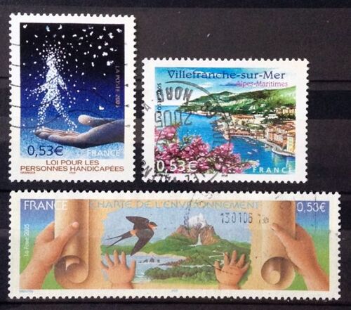 Charte De L'environnement 0,53 (N° 3801) + Villefranche-Sur-Mer 0,53 (N° 3802) + Loi Pour Personnes Handicapées 0,53 (N° 3803) Obl - France Année 2005 - N24593