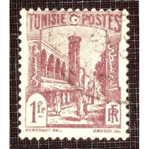 Anciennes Colonies Françaises - Tunisie N° 137 Oblitéré De 1926-28 - 1f Lilas-Brun « Mosquée Halfaouine À Tunis »