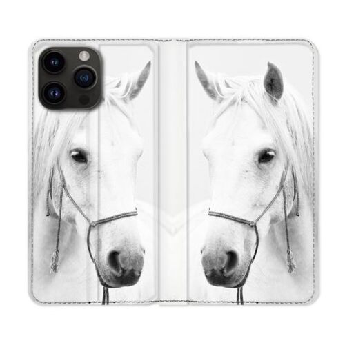 Housse Cuir Portefeuille Pour Iphone 16 Pro Plus Animal Cheval Cristal