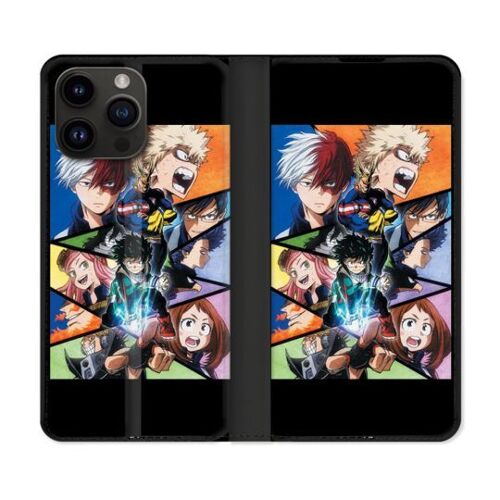 Housse Cuir Portefeuille Pour Iphone 16 Pro Plus Manga My Hero Academia Noir