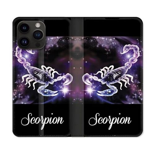 Housse Cuir Portefeuille Pour Iphone 16 Pro Plus Signe Zodiaque 2 Scorpion