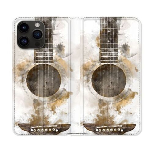 Housse Cuir Portefeuille Pour Iphone 16 Pro Plus Musique Guitare Tag
