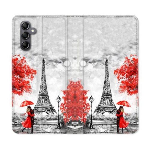 Housse Cuir Portefeuille Pour Samsung Galaxy S24 Fe Voyage France Paris Rouge