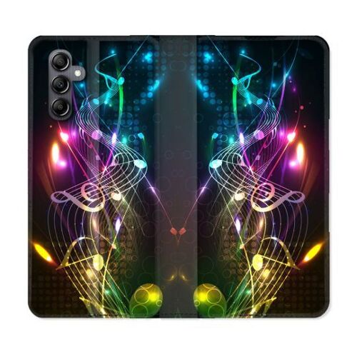 Housse Cuir Portefeuille Pour Samsung Galaxy S24 Fe Musique Partition Multicolore