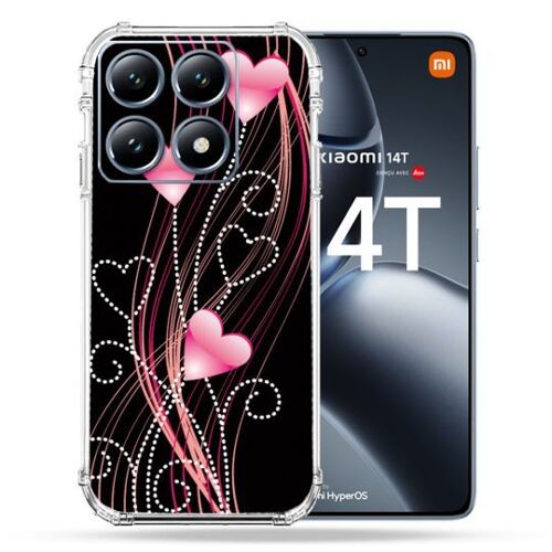 Coque Renforcée Pour Xiaomi 14t Pro Amour Coeur Rose Montant Sur Noir