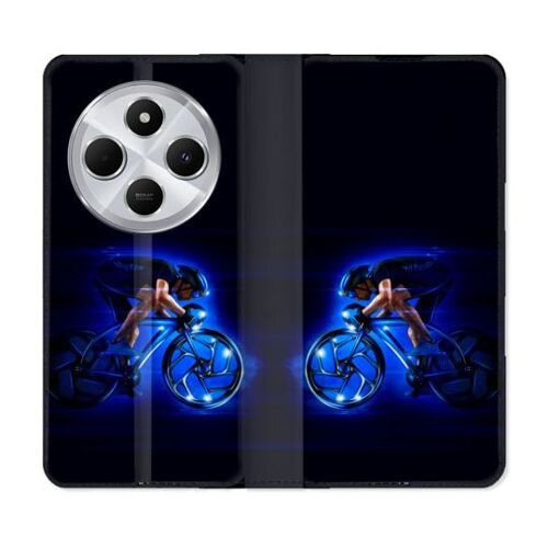 Housse Cuir Portefeuille Pour Xiaomi Redmi 14c 4g Sport Cyclisme Bleu