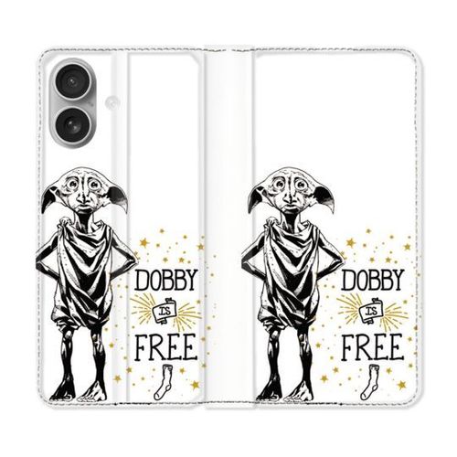 Housse Cuir Portefeuille Pour Iphone 16 Harry Potter Dobby Free Blanc