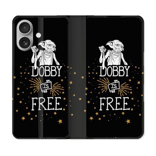 Housse Cuir Portefeuille Pour Iphone 16 Harry Potter Dobby Free Noir