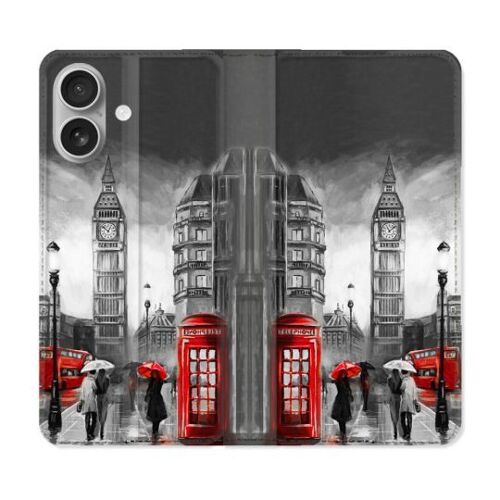 Housse Cuir Portefeuille Pour Iphone 16 Voyage Angleterre Londres Vintage