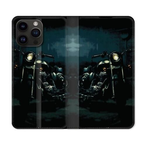 Housse Cuir Portefeuille Pour Iphone 16 Pro Moto Harley Vintage