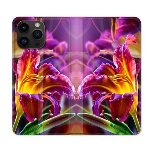 Housse Cuir Portefeuille Pour Iphone 16 Pro Fleur Lys Color