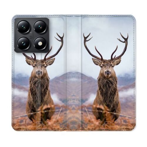 Housse Cuir Portefeuille Pour Xiaomi 14t Chasse Chevreuil Montagne