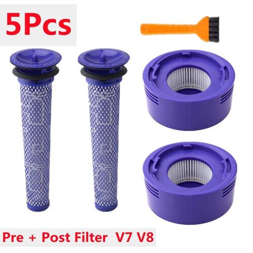 5 paquets de pré-filtres et 2 paquets de filtres HEPA de remplacement, compatibles avec les aspirateurs sans fil Dyson V8 et V7