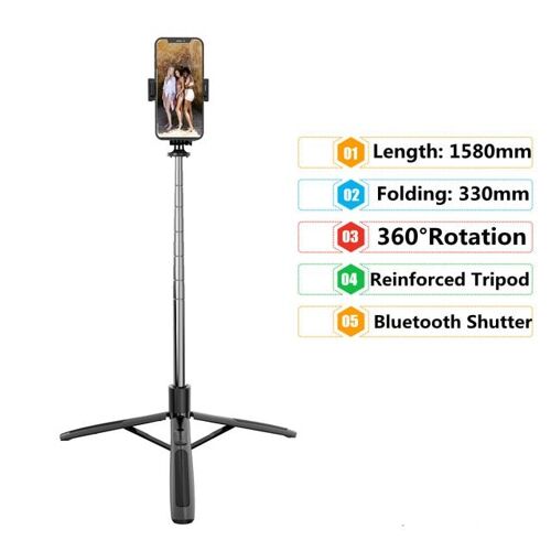 Trépied Bluetooth pliable, monopode de 1580mm, bâton de Selfie sans fil pour IPhone 13 12 pro, Smartphone Gopro 10 9 8 DJI Action 2 caméras