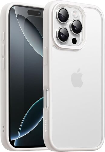 JGD-Coque Mate pour iPhone 16 Pro 6,3 Pouces, Protection Antichoc de Qualité Militaire Contre Les Chutes, Étui Housse Arrière Translucide Givrée, Anti-Traces de Doigts (Titane Blanc)