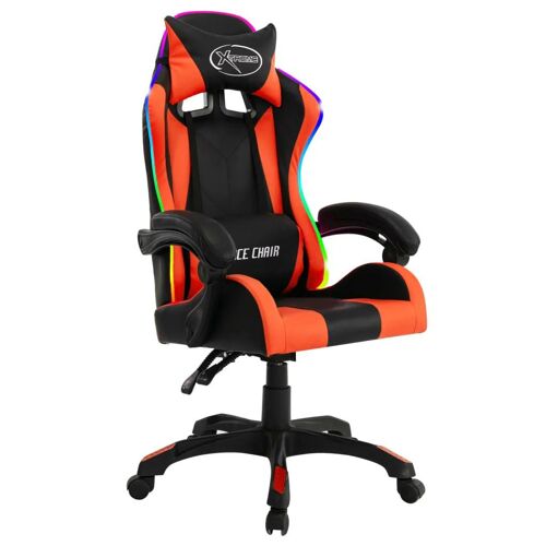 Chaise fauteuil siège pivotante de bureau informatique étude de jeux vidéo avec LED RVB et similicuir multicolore Helloshop26 02_0024209