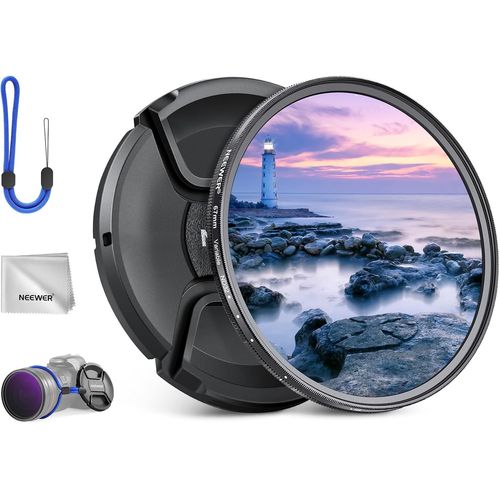 NEEWER Filtre ND Variable ND2-32 de 67mm (1 à 5 arrêts) avec Capuchon d'objectif, Chiffon de Nettoyage, réglage précis de la densité Neutre, Verre Optique Multicouche, Accessoires de Photographie