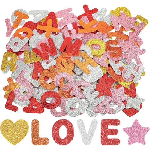 196 Pièces Lettres Autocollantes En Mousse, 5 Couleurs Gommettes Autocollantes, Brillant Mousse Alphabet Enfant, Stickers Lettres Alphabet, Gommettes Adhesive Pour Décoration(Poudre Blanche)