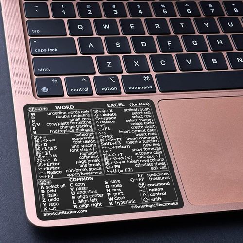 Autocollant feuille de triche pour Mac Word & Excel Raccourcis | Autocollants de raccourcis clavier de référence rapide | Autocollant Word Excel Raccourcis MacBook Air/Pro (Noir)