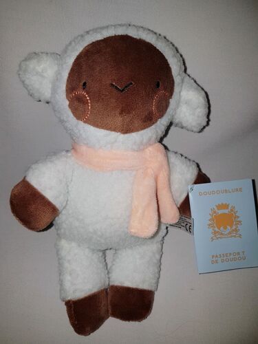 Doudou Mouton Monoprix Marron Beige/Crème/Écru Soft Toys Blanc Cassé Rose Laine Naissance Enfant Peluche Eveil Peluche 26 Cm