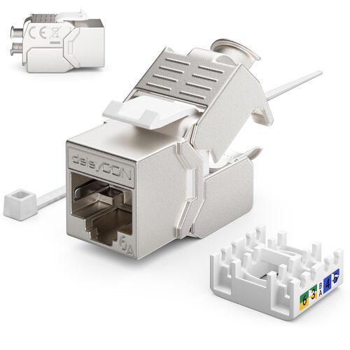 4x Module Jack CAT6a Keystone Câble de Brassage Câble Réseau Connecteur STP Blindage Prise Réseau RJ45 Panneau de Brassage Support Keystone Extension